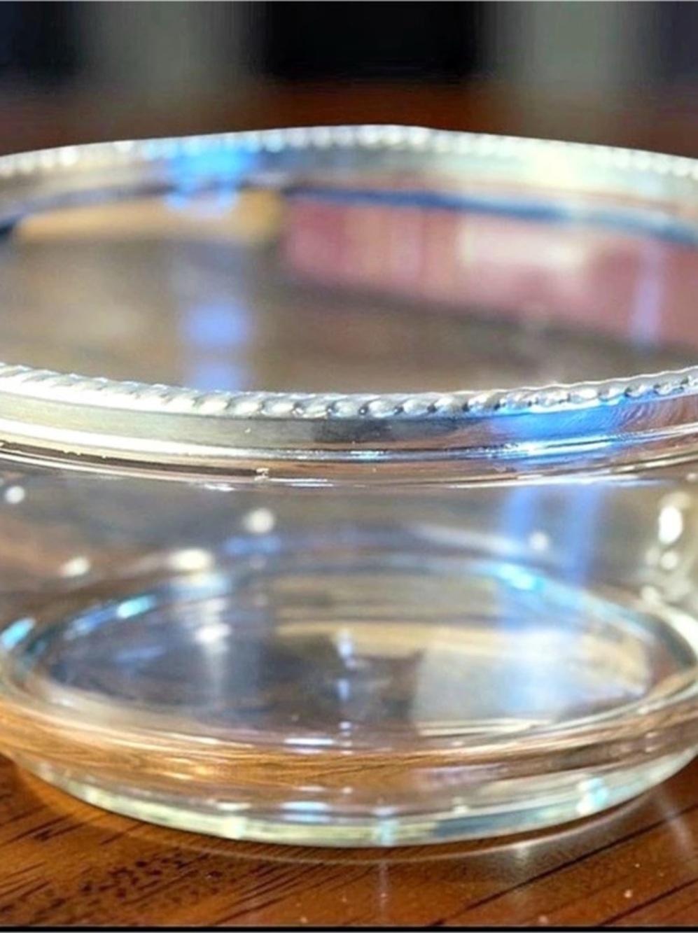 Italian Glass Serving Bowl Silver Rope Rim 9"